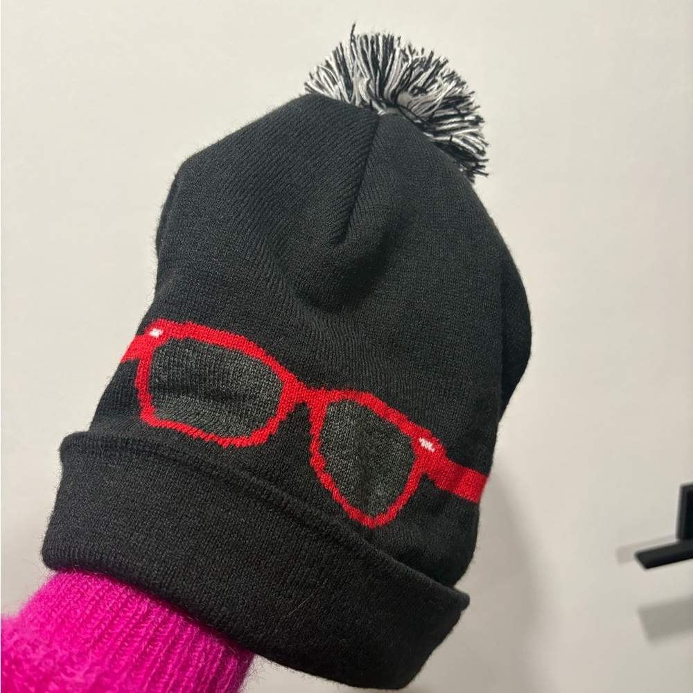 Black and Red Beanie with Pom by Plush Apparel